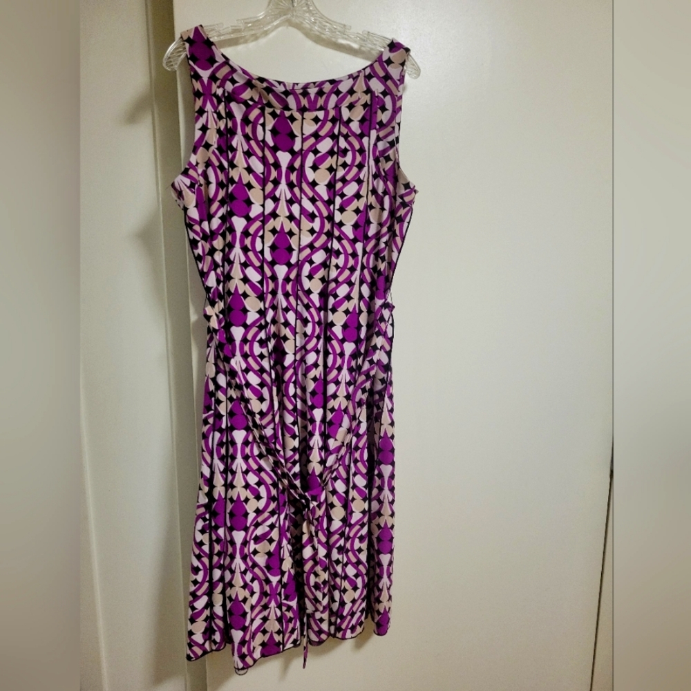 Violet Patterned Midi Belted Sleeveless Dress Size 18